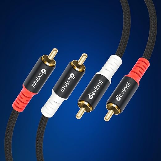 Devinal 16FT RCA Cables, 2RCA to 3RCA Audio Cable, Male Stereo RCA Cord Shielded Braided for Home Theater, HDTV, Amplifiers, Hi-Fi Systems, Car Audio, Speakers
