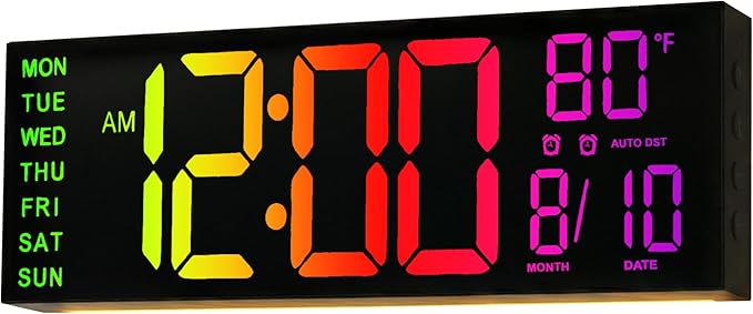 JALL 16" Large Digital Wall Clock, RGB Color with Big LED Display,Remote Control, DST, Count Down Timer, Alarm, Temperature, Mounted for Classroom, Living Room, Birthday Gift, Senior