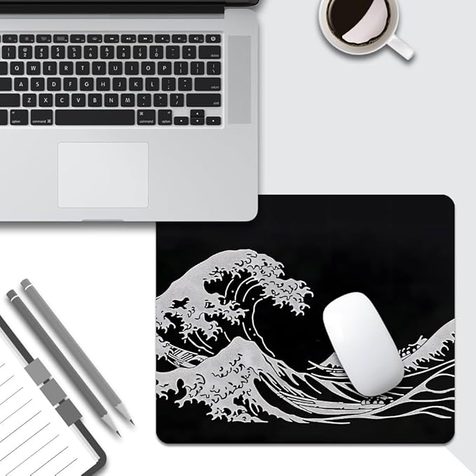 Black Wave of Kanagawa Square Mouse pad, Texture, Waterproof, Anti Slip Rubber Base, Computer Mouse pad, Laptop Mouse pad