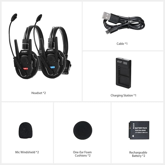 SYNCO XTalk Pro2 XPro X2 2.4GHz Wireless Headset Communication System Random Master Device 500m Operating Range Real-time Monitoring AI Noise Reduction Headset for Movie Shoot Live Show (2Pcs)