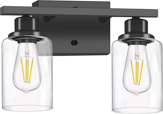 DIKAIDA Bathroom Vanity Light, 2-Light Modern Matte Wall Sconce Lighting with Clear Glass Shade, Wall Lights,Bath Vintage Wall Mounted Lamps for Mirror Bedroom Living Room