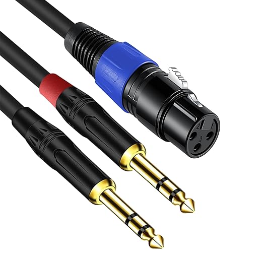 Jozzai 6.35mm Dual TRS to XLR Female Cable for Microphone, Mixer, Amplifier, 1.5 FT, Dual1/4 TRS Male to XLR Audio Cable, Y Splitter Patch Cord, 3-PinXLR to Dual 1/4 Converter Adapter Cable