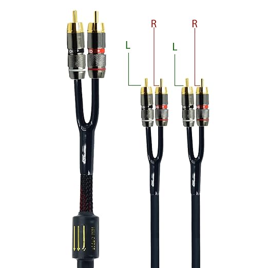 Arklove 10ft Shielded RCA Plug Splitter Stereo Audio Video Cable 2 Male to 4 Male Dual Speaker Y Adapter Connector Extension Cord 24k Gold Plated 1 Input 2 Output