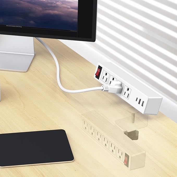 Desk Clamp Power Strip with PD20W USB-C, 2 in 1 Dual Layer Under Desk Power Strip, Removable Clamp Power Socket with 10AC Outlets & Switch, 10ft Extension Cord(ETL Listed)