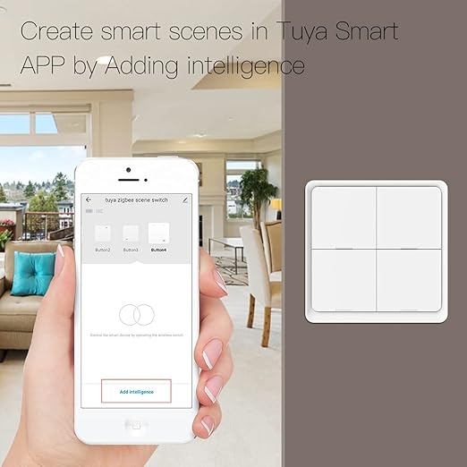 ZigBee Wireless Remote Control Smart Switch Wall Panel Transmitter,Requires MoesGo zigbee Hub,Smart Life/Tuya APP Remote Control, Wireless Button for Smart Home Devices and Scenes White