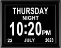 LaMi Products 7.85 Inch Dementia Clock for Seniors - Extra Large Display Digital Wall Clock with Day & Date, 12 Custom Alarms - High Contrast for Low Vision, Memory Care (Black)