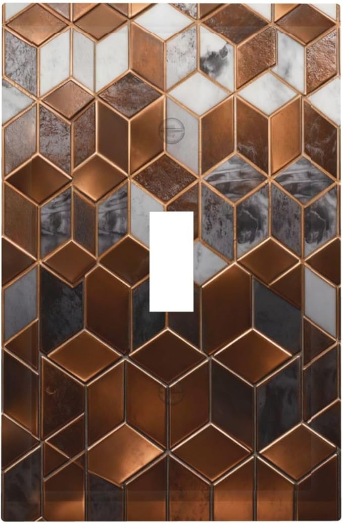 Bvtewkhz Brown Abstract Luxury Modern Geometric Cubic Marble 1 Gang Single Toggle Decorative Light Switch Covers Electrical Faceplate Switch Plates for Bathroom Kitchen Home