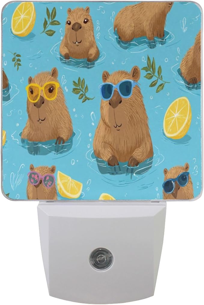 Pigsaly Led Night Light Cute Capybara Lemon Night Light Plug in Wall Lamp Smart Dusk to Dawn Sensor Nightlight Led Lamp Energy Saving Lights Gift for Kids Room Bedroom Bathroom Hallway
