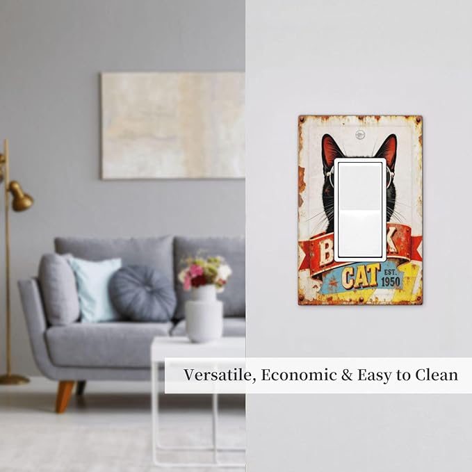 Bvtewkhz Black Cat Vintage 1 Gang Single Rocker Decorative Outlet Covers Light Switch Plate Electrical Receptacle Switchplate For Bathroom Kitchen Bedroom