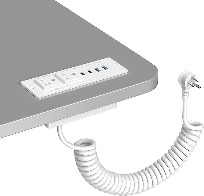 Recessed Power Strip USB C 65W Fast Charging Station,in Drawer Outlet,Furniture Flush Mount for Desktop,Workspace Essential Desk Outlet (White, 10FT)