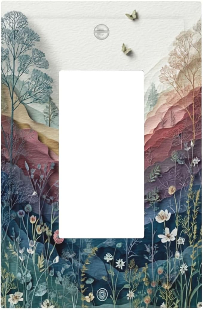 Bvtewkhz Wildflowers Rustic Flowers Floral Plants Light Switch Covers Wall Plate Decorative Vintage Mountain 1 Gang Single Rocker Electrical Faceplate Switch Plates for Bathroom Kitchen Home