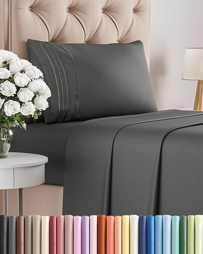 Twin XL Size 3 Piece Sheet Set - Comfy Breathable & Cooling Bed Sheets Set - Hotel Luxury Bedding for Women, Men, Kids, Teens, Boys & Girls - Deep Pockets, Soft and Wrinkle Free - Oeko-Tex - Charcoal