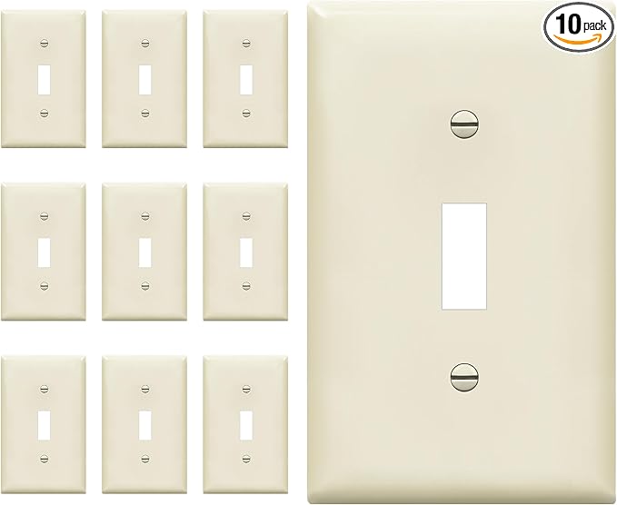ENERLITES Toggle Light Switch Wall Plate, Standard Size 1-Gang 4.50" x 2.76", Unbreakable Polycarbonate Thermoplastic, UL Listed, 8811-LA-10PCS, Light Almond, 10 pack