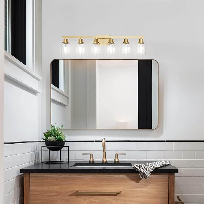 DIKAIDA 6 Light Gold Bathroom Vanity Light,Bathroom Light Fixtures, 38" Modern Brushed Gold Vanity Lighting Fixtures for Bathroom Over Mirror, Gold Sconces Wall Lighting for Bedroom