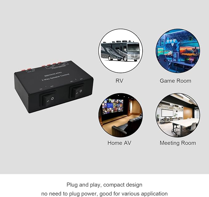 SENWIKATIN 2-Way Speaker Selector, Passive 2 Zone Distribution Box 150W / Channel with Impedance Protection, Spring Clip Connectors