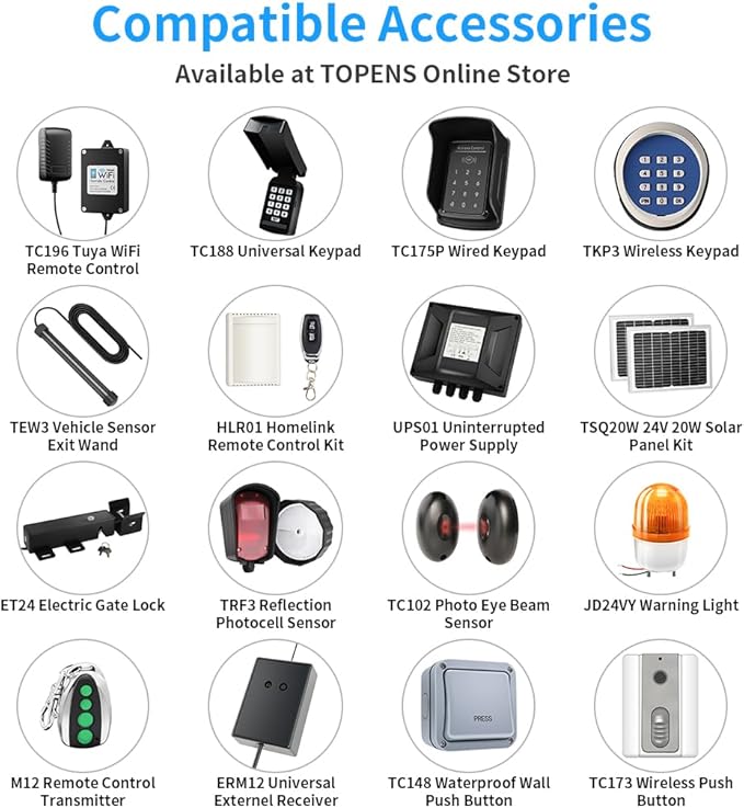 TOPENS A5131 Single Swing Gate Opener Medium Duty Automatic Gate Motor for Single Swing Gates Up to 16ft, Electric Driveway Gate Operator AC Powered with Remote Control Kit Solar Compatible