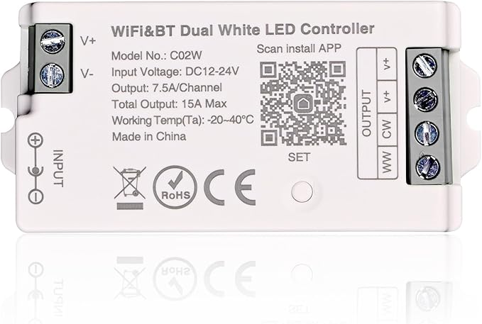 TUNICHX LED CCT Strip Color Temperature LED Strip Dual White 2700K-6500K 2.4 GHz WiFi Group Controller Alexa Google Home Compatible with WR02RF LM007 B2 FUT007 Mi-Boxer/Mi-Light CCT Remote