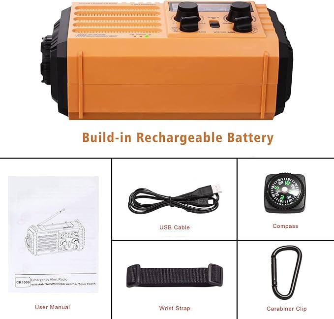 NOAA Weather Radio AM/FM/Shortwave, 5 Way Powered Emergency Radio 5000mAh/18500mWh Battery Backup Solar Crank, Portable Phone Charger with LED Flashlight, Reading Lamp and SOS Alarm for Survival