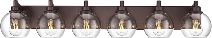 METWET Oil Rubbed Bronze Bathroom Light Fixtures, 6-Light Bathroom Vanity Lights Over Mirror with Globe Clear Glass Shade, 38 Inch Modern Sconces Wall Lighting, VL195-ORB-6