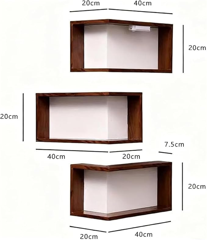 Smart Corner Shelves That Light Up Your Space, Set of 3 Corner Floating Storage Shelves,Wooden Wall-Mounted Corner Shelf Display Rack, Modern Wall-Mounted Display Rack Stand (Includes LED Lights*6)