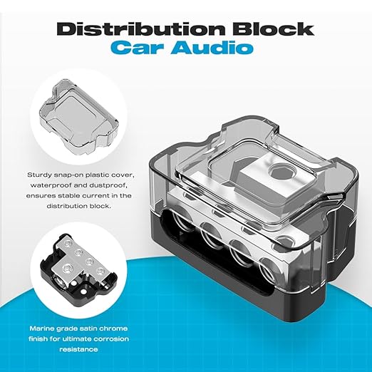 Distribution Block Car Audio, Malictele 4 Way 1x0/2/4 Gauge In 4x4/8 Gauge Out Power Distribution Block Ground Distributor Connecting Block for Car Amplifier Audio Splitter use in Vehicles Boats 2 PCS