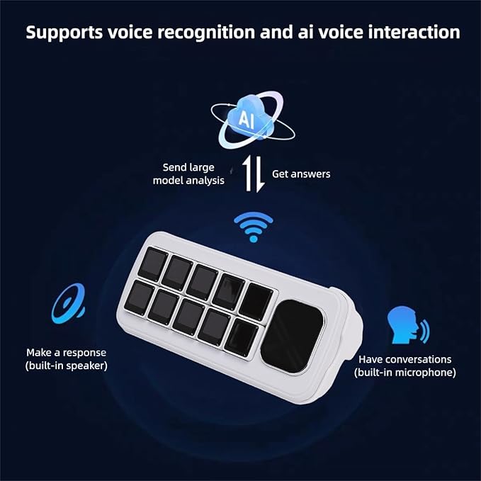 VELATEMOR AI Voice Control Panel, 10 LCD Mechanical Buttons 2.01 Inch Auxiliary Screen, with AI Voice Recognition and One Key Macro, for OS X Smart Home Automation (Black)
