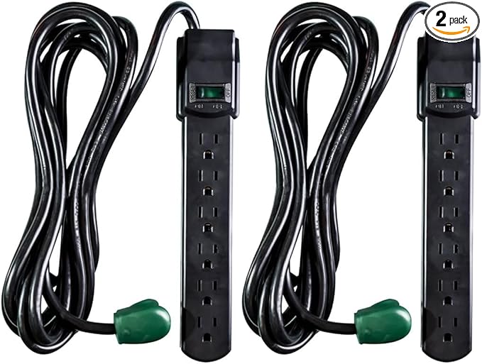 GoGreen Power Inc. (G-16106MSBK-2) 6 Outlet Surge Protector, 6FT Cord, Black, 2 Pack