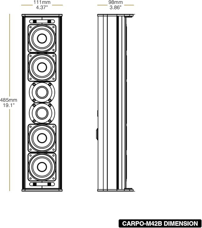 Sound Town Weatherproof Compact Aluminum Line Array Column Speaker with Wall Mount Bracket, 4 x 3 Woofers, 2 x 1.2 Dome Tweeters, Black, for Church, Indoor & Outdoor Installation (CARPO-M42B)