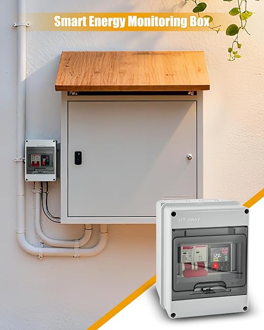 Smart Energy Monitor Box, 63A Circuit Breaker Power Consumption Monitoring with App & Voice Control, Timer Function, Overload Protection for Home Electrical Systems, AC100-250V