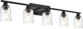 WINSHEN 40 Inches Length Black Bathroom Lighting Fixtures, 5-Light Modern Industrial Wall Sconce Vanity Light Fixture with Seeded Glass for Bedroom Over Mirror
