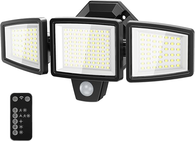 PURICH LED Security Lights Motion Sensor Outdoor Lights, 5000K Daylight, IP65 Waterproof, Dusk to Dawn, 3-Head Motion Detected Flood Light for Garage, Yard, Porch