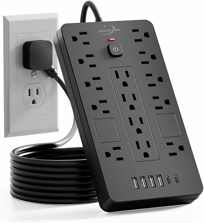 JouleLoom Surge Protector Power Strip-14 Outlets and 6 USB Ports, 10 Feet Flat Plug Extension Cord, 1850 Joules, Black, ETL Listed for Home, Office, Dorm Room