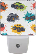 Pigsaly Led Night Light Fiery Paint Splashes Colorful Monster Trucks Night Light Plug in Wall Lamp Smart Dusk to Dawn Sensor Nightlight Led Lamp Energy Saving Lights Gift for Kids Room Bedroom Bathro