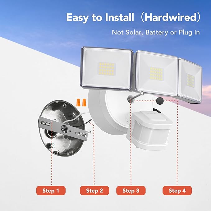 OREiN 2 Pack Motion Sensor Outdoor Lights, 4500LM 30W Outdoor Security Lights, 180°/40FT Motion Detection, Dusk to Dawn/Auto/Test, IP65 Waterproof Exterior Flood Lights for Garage, Yard(Hardwired)