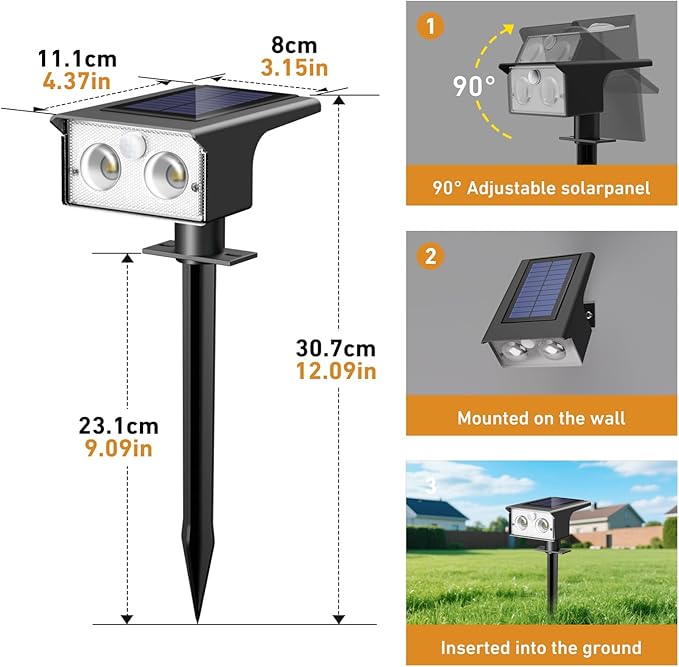 btfarm Solar Spot Lights Outdoor Waterproof, 2 Pack/3 Modes Motion Sensor Lights, Solar Powered Spotlights 2-in-1 Auto On/Off for Outside Pathway Yard Garden Landscape Lighting, Cool White