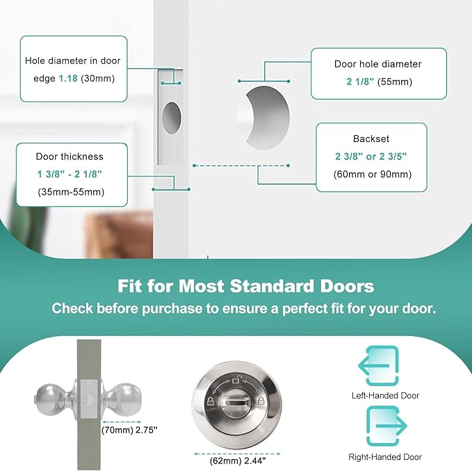 UMIK UMIKSMART Fingerprint Door Lock, Smart Door Knob, Keyless Entry Door Lock with App Control, Thumbprint Door Knob with Backup Key, Suitable for Home, Bedroom, Apartments, Garage, Office - Sliver