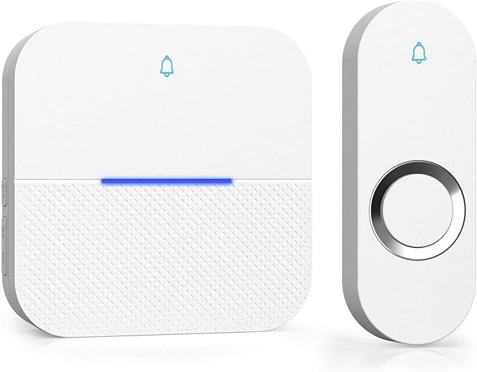 AIDA Lighted Wireless Doorbell for Home, Waterproof Battery Doorbell Wireless 1,000ft Range, 5 Volume Levels with 58 Chimes & LED Flash on Receiver (White, 1 Button & 1 Receiver)