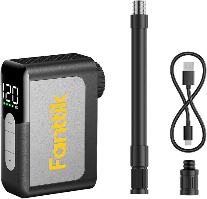 Fanttik X10 Ace Mini Bike Pump with Gauge, 120PSI Electric Tiny Bike Pump with Presta and Schrader Valve, Auto Stop, Fast Inflation for Road Bike