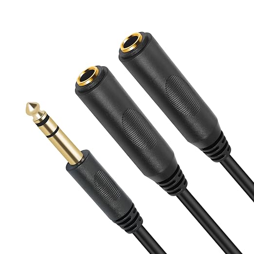 SiYear 6.35mm 1/4 inch Male Plug Stereo to 2 Dual 1/4 "TRS Female Jack Connector Audio Speaker Cable, Y Splitter Adapter Cable (20CM / 8Inch)