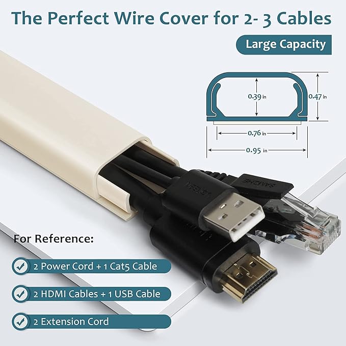 Cable Hider Raceway Kit, 68in Wire Hiders for TV on Wall, Paintable Cord Cover Channel, Cord Hider for Wall Mounted TV in Home Office, 4X L17in X W0.95in X H0.47in, Beige