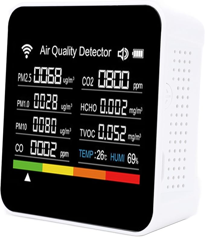 MAVIS LAVEN Smart Air Quality Detector, Portable 14 in 1 Indoor Monitor with Sensors for PM2.5 VOCs Temperature Humidity for Home Office Travel