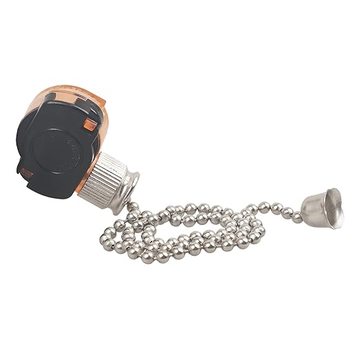 Ceiling Fan Light Switch, E87438 Fan Lamp Switch with 11" Beaded Pull Chain, ON-Off, 6A 125VAC, Electrical Pull Chain Switch for Wall Lamps, Cabinet Light and More