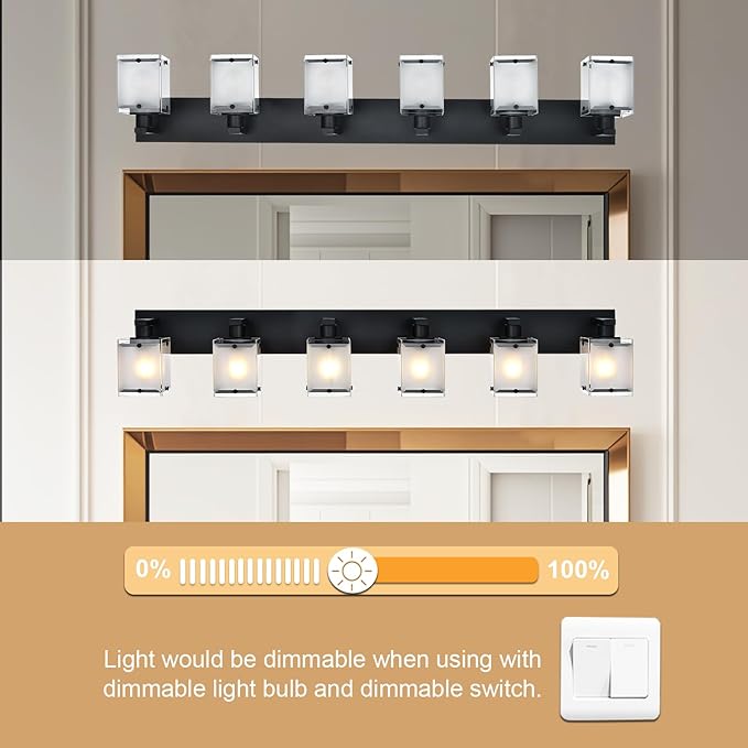 WINSHEN Bathroom Vanity Light Fixture, 6-Lights Modern Vanity Lighting Over Mirror with Frosted Glass Shades, Wall Mount Lamp for Bath Living Room, E26 Bulb Base