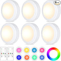 Yiliaw 6 Pack LED Puck Lights Remote Control 16 Color Changeable Under Cabinet Lights, Battery Operated Lights Night Light with Dimmer & Timmer for Closet Bedroom Kitchen, White
