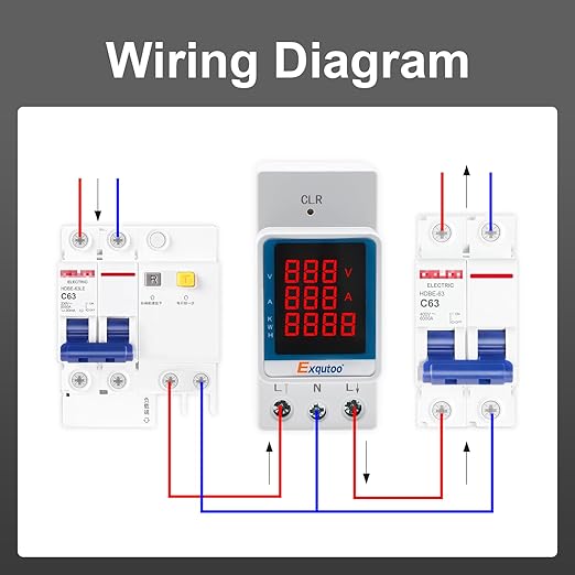 Exqutoo Digital Display Energy Meter - AC Rail-Mounted Meter Electricity Usage Monitor for Voltage, Current, and Energy Consumption Measurement - GT2P-UID, AC 80~270V, 0~100A, 50/60Hz
