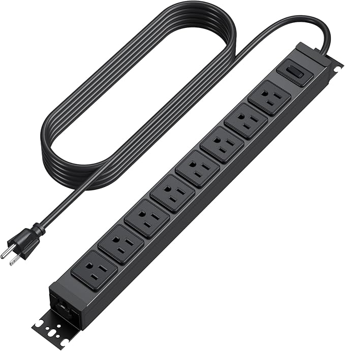 HHSOET Metal 360° Rotating Mountable Power Strip, 8 Outlet Gaming Table Mounted Long Power Strip, Heavy Duty Wall Mount Surge Protector with Switch, 15A 125V 1875W, 3ft Power Cord.(Black)