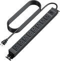 HHSOET Metal 360° Rotating Mountable Power Strip, 8 Outlet Gaming Table Mounted Long Power Strip, Heavy Duty Wall Mount Surge Protector with Switch, 15A 125V 1875W, 15ft Power Cord.(Black)
