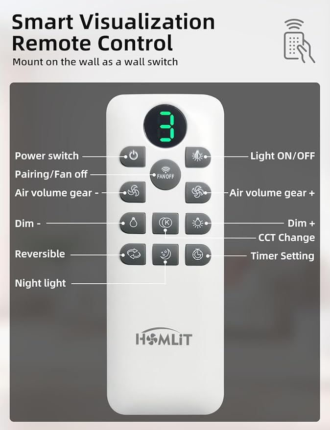 Homlit 42 inch Smart Ceiling Fan with Light, Low Profile Flush Mount with Remote Control, Ultra-Quiet Reversible DC Motor, 3 Color Temperatures & 6 Speed Dimmable Lighting for Bedroom, Black