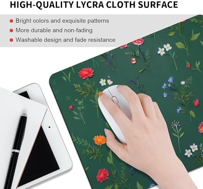 Flower Branch Pattern Cute Square Mouse pad, Texture, Waterproof, Anti Slip Rubber Base, Computer Mouse pad, Laptop Mouse pad