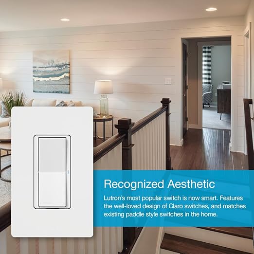 Lutron Claro Smart Light Switch for Caseta Lighting, for LED Lights, Fans, 5 Amp, Single-Pole/3-Way, Neutral Required, DVRF-5NS-LA, Light Almond